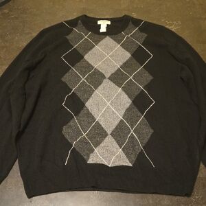 Dockers Men's Black and Gray Argyle Crewneck Sweater